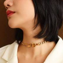 Stylish Cuban Link Choker Necklace No Stone Wedding With 925 Silver Gold Plated - £182.04 GBP