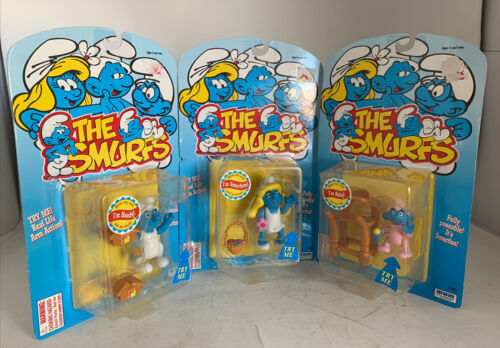 The Smurfs Vintage 1996 Poseable Figures ~ Smurfette, Handy & Baby Smurf IRWIN - $47.49