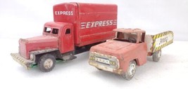 2 Vintage Tin Trucks Express Box And Service Both Friction Motor Made In... - $34.64