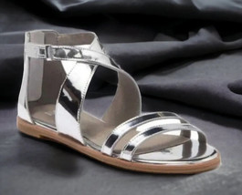 NIB Eileen Fisher Strappy Metallic Sandals 7 1/2 Flats 7.5 Silver Leathe... - £83.40 GBP
