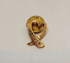 Mother Ribbon Brooch Lapel Pin Gold Tone Vintage .75&quot; Metal  - £11.79 GBP