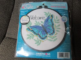 &quot;&quot;BUTTERFLY - WELCOME&quot;&quot; - COUNTED CROSS STITCH KIT WITH HOOP - BEGINNERS - £7.02 GBP