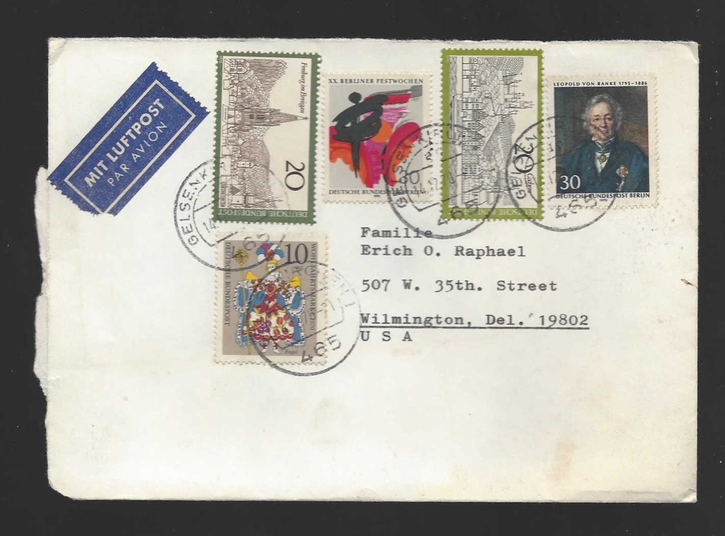 Germany Air Mail Cover 1970 Multifranked Gelsenkirche to US - $6.69