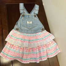 Girls OshKosh Denim Blue Jean Jumper Dress Overalls Pink Layered Skirt 2T - $10.88