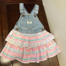 Girls OshKosh Denim Blue Jean Jumper Dress Overalls Pink Layered Skirt 2T - £8.41 GBP