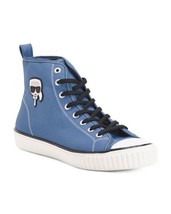 NEW Karl Lagerfeld Men’s Blue Canvas High Top Sneakers Size 7.5 Casual Logo NIB - £67.47 GBP