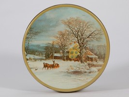 Vintage Round Metal Tin with Detachable Lid-Currier &amp; Ives &quot;The Journey ... - £11.21 GBP