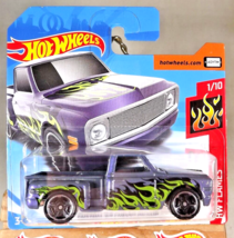 2018 Hot Wheels #11 Hw Flames 1/10 Custom &#39;69 Chevy Pickup Purple Short Card - $10.00