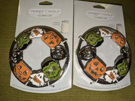 SET OF 2 Yankee Candle Halloween Jar Topper  Chrome pumpkin Frankenstein  Lids - £23.72 GBP