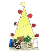 Stained Glass Christmas Tree Figurine Presents Ornaments 7.5&quot; Red Color ... - £7.39 GBP
