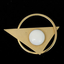 STEVE SASCO vintage modernist geometric pin - goldtone white cabochon MC... - $8.99