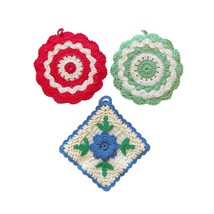 Vintage Hand Crocheted Potholders Set Of Three - £14.89 GBP