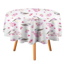 Mondxflaur Pink Chickadee Tablecloth Round Kitchen Dining for Table Decor Home - £12.98 GBP+