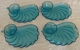 (4) ~ Hazel Atlas Glass Capri Blue Colonial Seashell Snack Plate &amp; Cup Set 8 pc. - £29.28 GBP