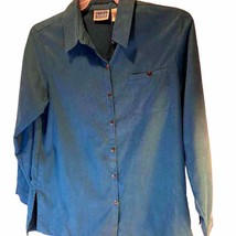 Chico&#39;s Design Women&#39;s Button Up Shirt Blue Long Sleeve Collar Pocket Juniors 1 - £14.00 GBP