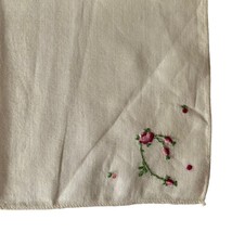 Handkerchief White Hankie Floral Flowers Embroidered 11x10.75” - £8.81 GBP