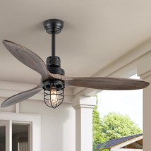 52 Inch Rustic Outdoor Ceiling Fan With Light And Remote, 3 Wood, Bedroom - £223.96 GBP