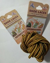 2 Pair Of Round Boot Laces Heavy Duty Sneakers, Work Hiking Boots Yellow &amp; Brown - $5.93