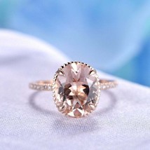 2.15Ct Morganite &amp; Round Diamond Beautifu Engagement Ring 14K Pink Gold Over - £85.59 GBP