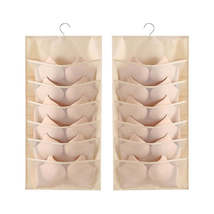 6+6 Grids Underwear Storage Bag Non-woven Double-sided Hanging Storage Bag(Beige - £1.57 GBP