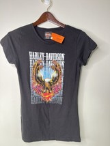 Harley Davidson Juniors Tee Black Heart Glow short sleeve shirt Eagle Roses - £16.96 GBP