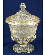 Glass Candy Jar w Lid Yellow Lemon Dish Footed Pedestal Box Ribbon Rose ... - $38.27 CAD