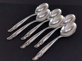 Rogers &amp; Bro EXQUISITE 6 Oval Soup Spoons 7&quot; Silverplate Flatware 1957 - £12.43 GBP