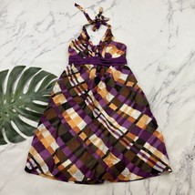 Moulinette Soeurs Anthropologie Etty Halter Dress 6 Purple Orange Plaid Retro - £25.57 GBP