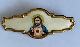 Antique 1930’s Jesus Sacred Heart Religious Metal Pin Brooch Shawl Holde... - $65.31
