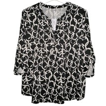 NWT NY Collection Plus Size 2X Black &amp; Ivory Geo Print Pintuck 3/4 Sleeve Top - £16.10 GBP