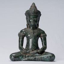 Bouddha - Ancien Khmer Style Assis Bronze Méditation Statue de - £389.08 GBP
