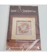 Vintage Good Shepherd Cross Stitch Kit Circle Wreath 9x9 Inch - $24.81 CAD