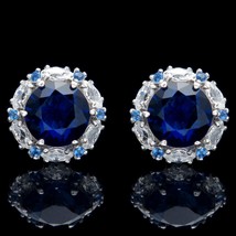 2CT Blue Sapphire Halo Marquise Simulated Diamond Earring 14k White Gold Plated - £59.59 GBP