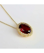 3Ct Oval Cut Simulated Red Garnet Halo Pendant 14K Yellow Gold Plated Fr... - £38.59 GBP