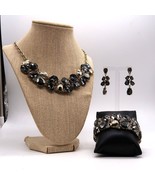 VTG Alfani Parure Smokey Grey Rhinestone Necklace Earring Bracelet Gold ... - $40.00