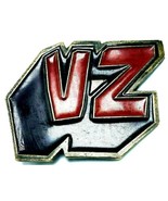 Vintage Von Zipper Belt  Buckle VZ 3D Brass and Red Enamel EUC - $10.84