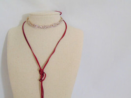Department Store Gold Tone Simulated Diamond Red Velvet Choker Necklace E758 - £9.17 GBP