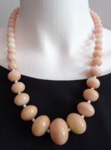 Old Vtg Glass Chunky Bead Necklace Salmon Peach Pink Hand Made Swirls 20... - £27.96 GBP