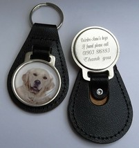 Genuine Leather Personalised Engraved Key Ring with GOLDEN RETRIEVER PIC... - £15.75 GBP