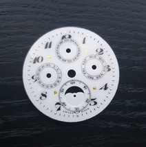 Antique Triple Date &amp; Moon Phase Pocket Watch Enamel Dial 45mm - $190.00