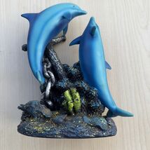 Blue Dolphins Figure Swimming With Coral Hawaii Home Decor Figurine 8.5” - $12.86