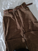 High Waist Corduroy Pant Vintage Casual Wide Leg Elegant Belt Cotton Str... - $75.00