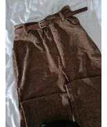 High Waist Corduroy Pant Vintage Casual Wide Leg Elegant Belt Cotton Str... - $1,402.86 MXN