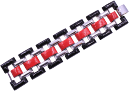 Vintage Enameled Bold Silver Black Red Chain Link Bracelet OAK Restored - $19.79