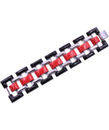 Vintage Enameled Bold Silver Black Red Chain Link Bracelet OAK Restored - £15.45 GBP