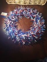 Red White &amp; Blue Patriotic Tinsel Wreath 11&quot;. BRAND NEW-SHIPS N 24 HOURS - $11.68