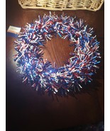 Red White &amp; Blue Patriotic Tinsel Wreath 11&quot;. BRAND NEW-SHIPS N 24 HOURS - £8.80 GBP