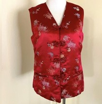 Vintage China Brocade Satin Womans Vest Red Frog Buttons - £43.72 GBP