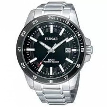 Pulsar Men&#39;s PXHA05 Classic Black Dial Silver Tone Stainless Steel Quart... - $54.00