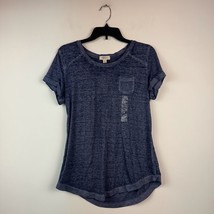 Style Co Womens Petite PXL Industrial Blue Scoop Neck Cuffed Sleeve Top NWT CD46 - £15.47 GBP